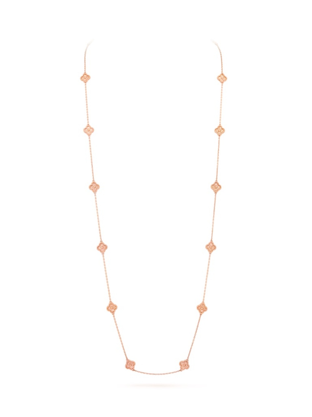 Clover 16 motifs in silver plated Rose Gold station Long Necklace